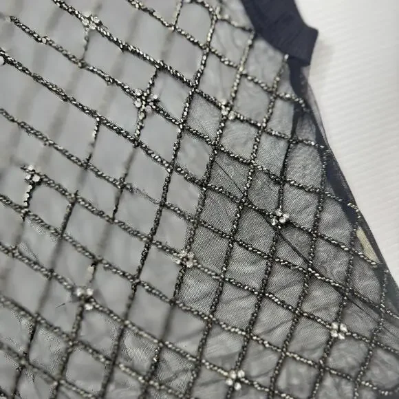 Free People Disco Nights Mesh Beaded Top Black Sheer Rhinestone Festival Unisex - Picture 12 of 16